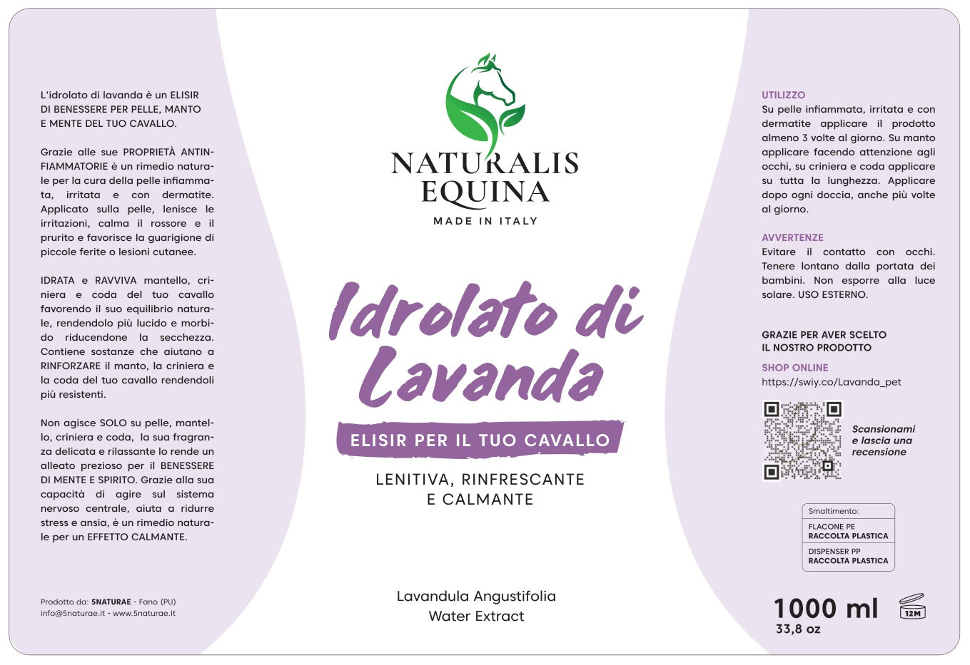 IDROLATO DI LAVANDA veterinaria "Naturalis Equina"